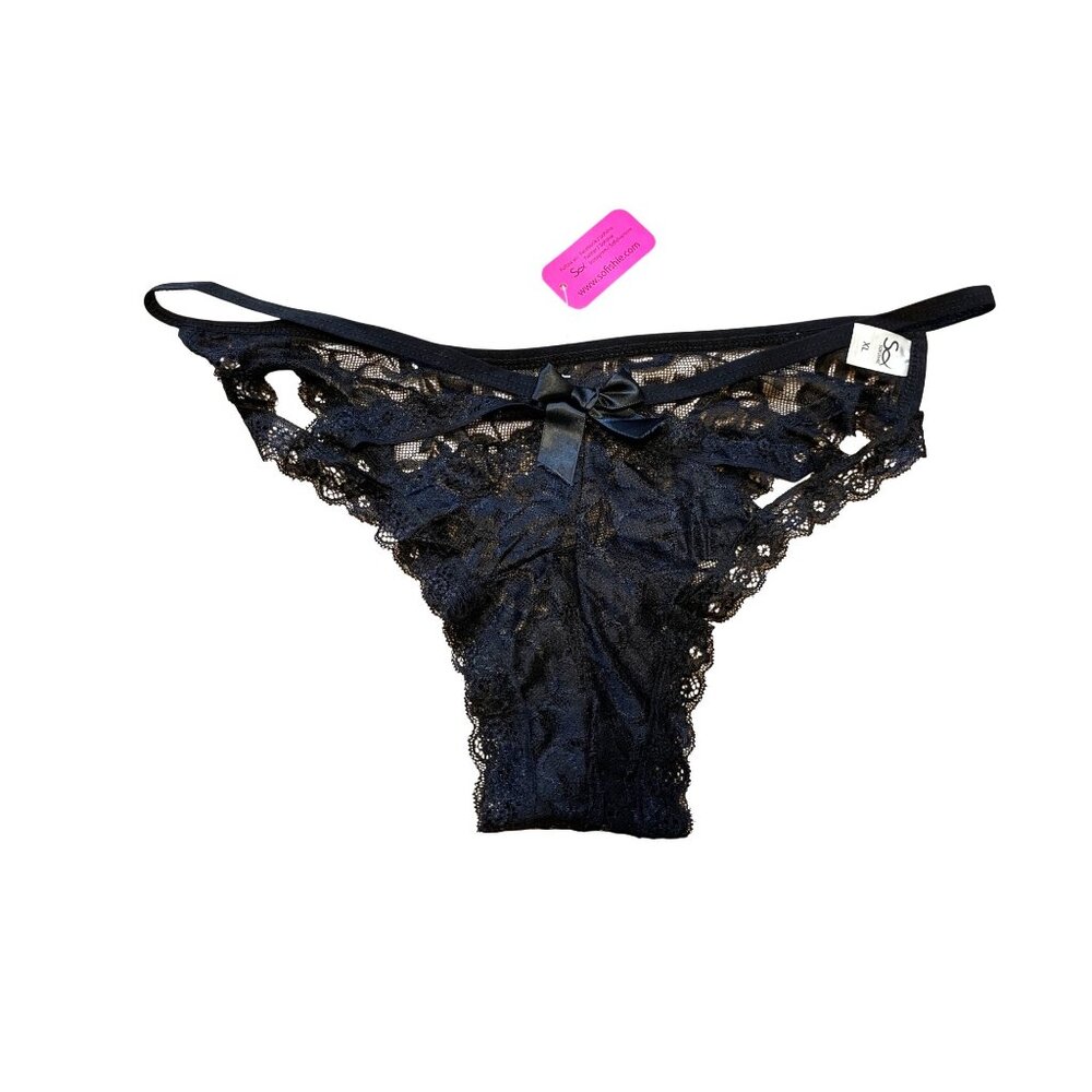 Sofishie Womens Lace Thong Panties Black Floral Design Size XL New